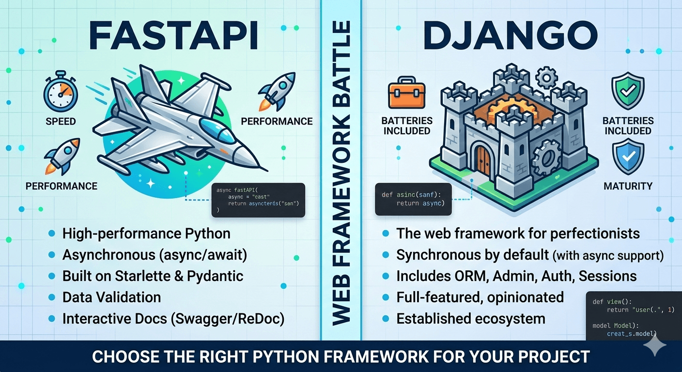 FastAPI vs Django backend framework comparison visual